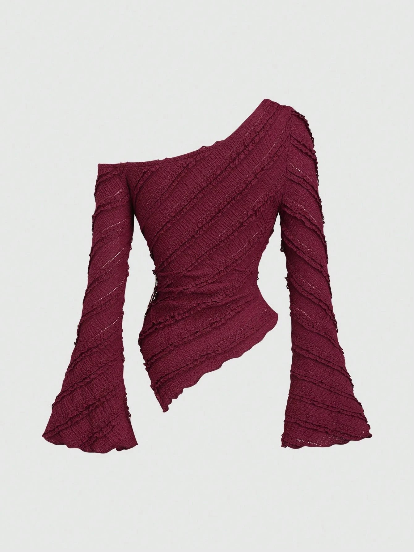 Women's Casual Textured Fabric Asymmetric Hem Flared Sleeves Blouse Commute Side Metal Decor One Shoulder Tops Spring/Fall 2026 Women's Casual Textured Fabric Asymmetric Hem Flared Sleeves Blouse Commute Side Metal Decor One Shoulder Tops Spring/Fall 2026
