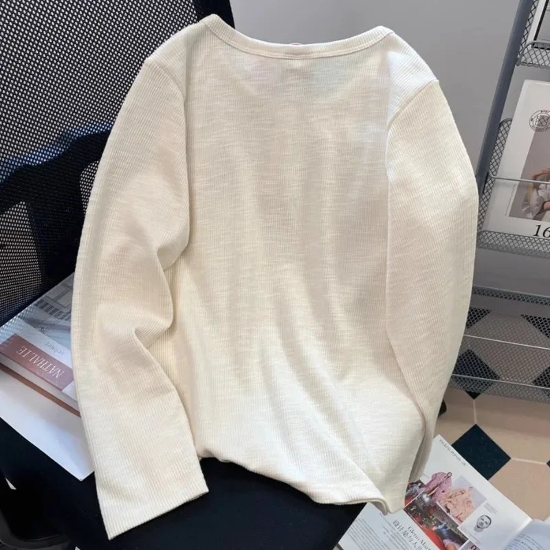 Women's Ribbed Long Sleeve T-Shirt Cotton Slim Fit Round Neck Top with 3 Buttons Y2K Sweet Cute Pink Tee Spring Casual Tops Women's Ribbed Long Sleeve T-Shirt Cotton Slim Fit Round Neck Top with 3 Buttons Y2K Sweet Cute Pink Tee Spring Casual Tops
