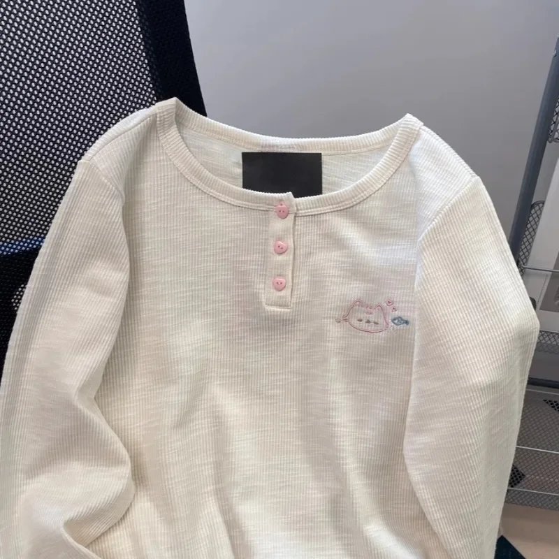 Women's Ribbed Long Sleeve T-Shirt Cotton Slim Fit Round Neck Top with 3 Buttons Y2K Sweet Cute Pink Tee Spring Casual Tops Women's Ribbed Long Sleeve T-Shirt Cotton Slim Fit Round Neck Top with 3 Buttons Y2K Sweet Cute Pink Tee Spring Casual Tops