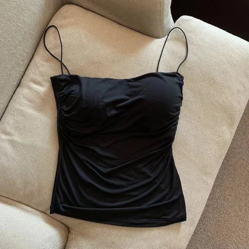 Women's Sleeveless Top Tank Underwear Fitted Camisole Sexy Short Top With Thin Straps Plain White Tank Top Korean Style Women's Sleeveless Top Tank Underwear Fitted Camisole Sexy Short Top With Thin Straps Plain White Tank Top Korean Style