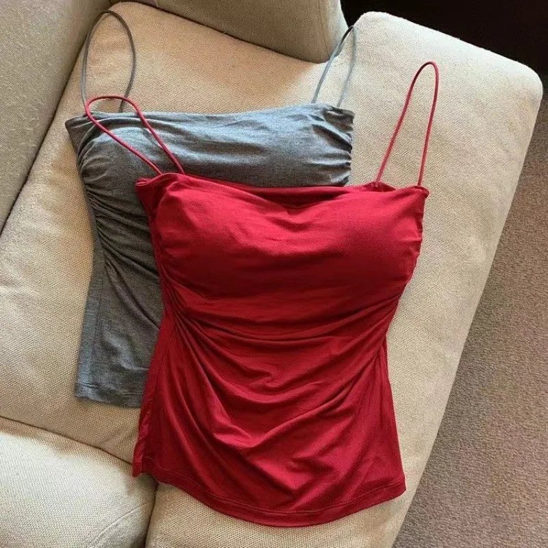 Women's Sleeveless Top Tank Underwear Fitted Camisole Sexy Short Top With Thin Straps Plain White Tank Top Korean Style Women's Sleeveless Top Tank Underwear Fitted Camisole Sexy Short Top With Thin Straps Plain White Tank Top Korean Style
