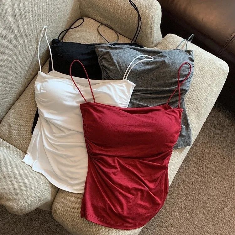 Women's Sleeveless Top Tank Underwear Fitted Camisole Sexy Short Top With Thin Straps Plain White Tank Top Korean Style Women's Sleeveless Top Tank Underwear Fitted Camisole Sexy Short Top With Thin Straps Plain White Tank Top Korean Style
