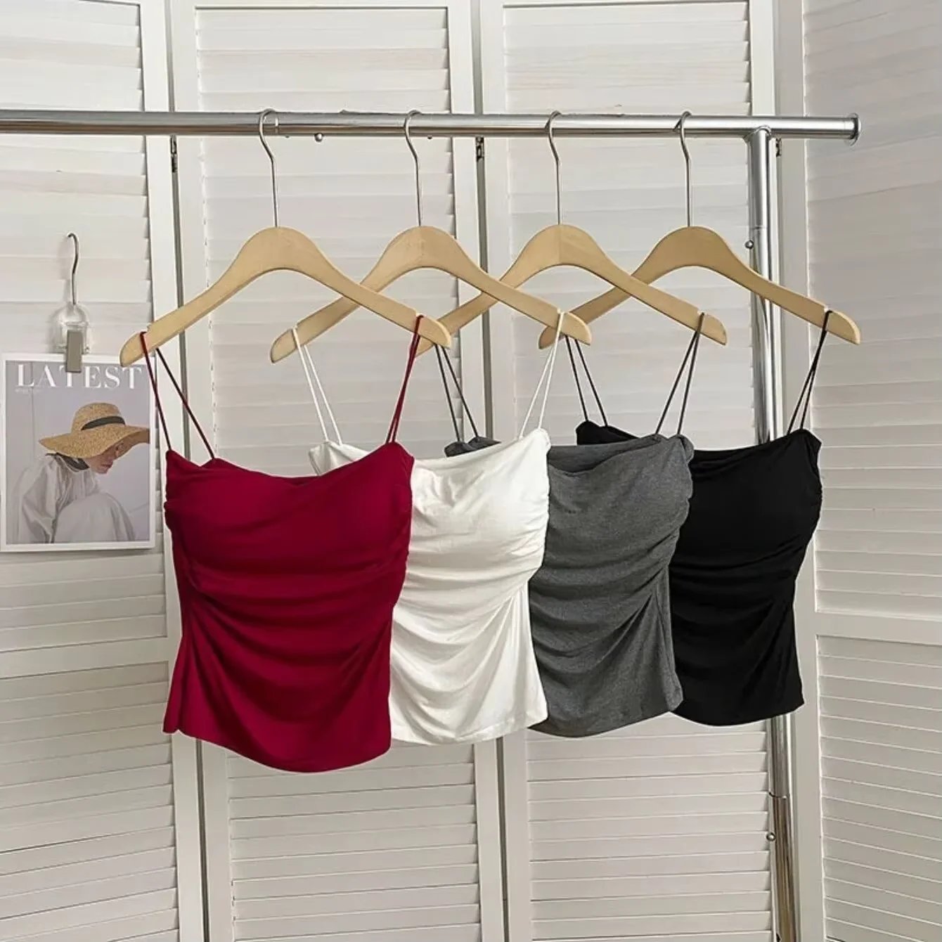 Women's Sleeveless Top Tank Underwear Fitted Camisole Sexy Short Top With Thin Straps Plain White Tank Top Korean Style Women's Sleeveless Top Tank Underwear Fitted Camisole Sexy Short Top With Thin Straps Plain White Tank Top Korean Style