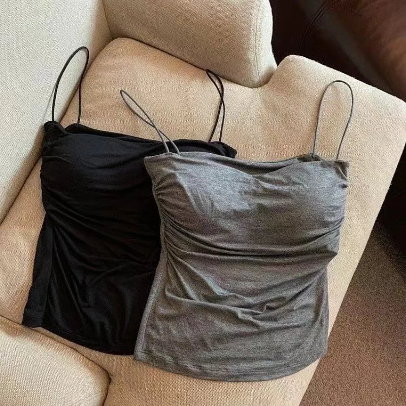 Women's Sleeveless Top Tank Underwear Fitted Camisole Sexy Short Top With Thin Straps Plain White Tank Top Korean Style Women's Sleeveless Top Tank Underwear Fitted Camisole Sexy Short Top With Thin Straps Plain White Tank Top Korean Style