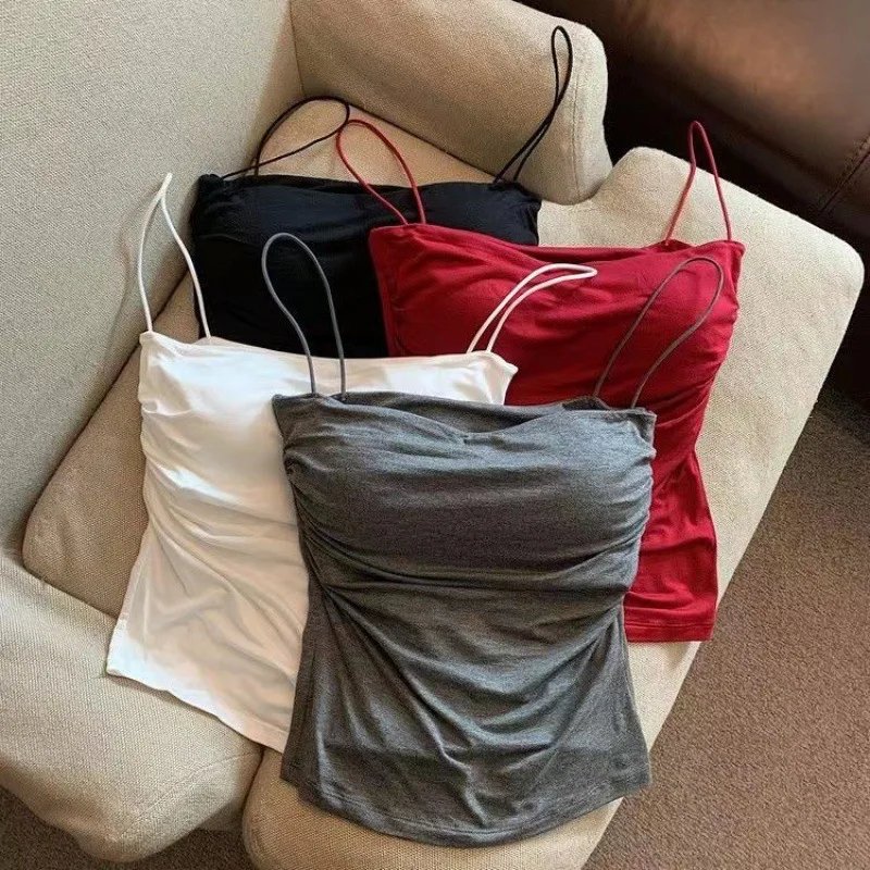 Women's Sleeveless Top Tank Underwear Fitted Camisole Sexy Short Top With Thin Straps Plain White Tank Top Korean Style Women's Sleeveless Top Tank Underwear Fitted Camisole Sexy Short Top With Thin Straps Plain White Tank Top Korean Style