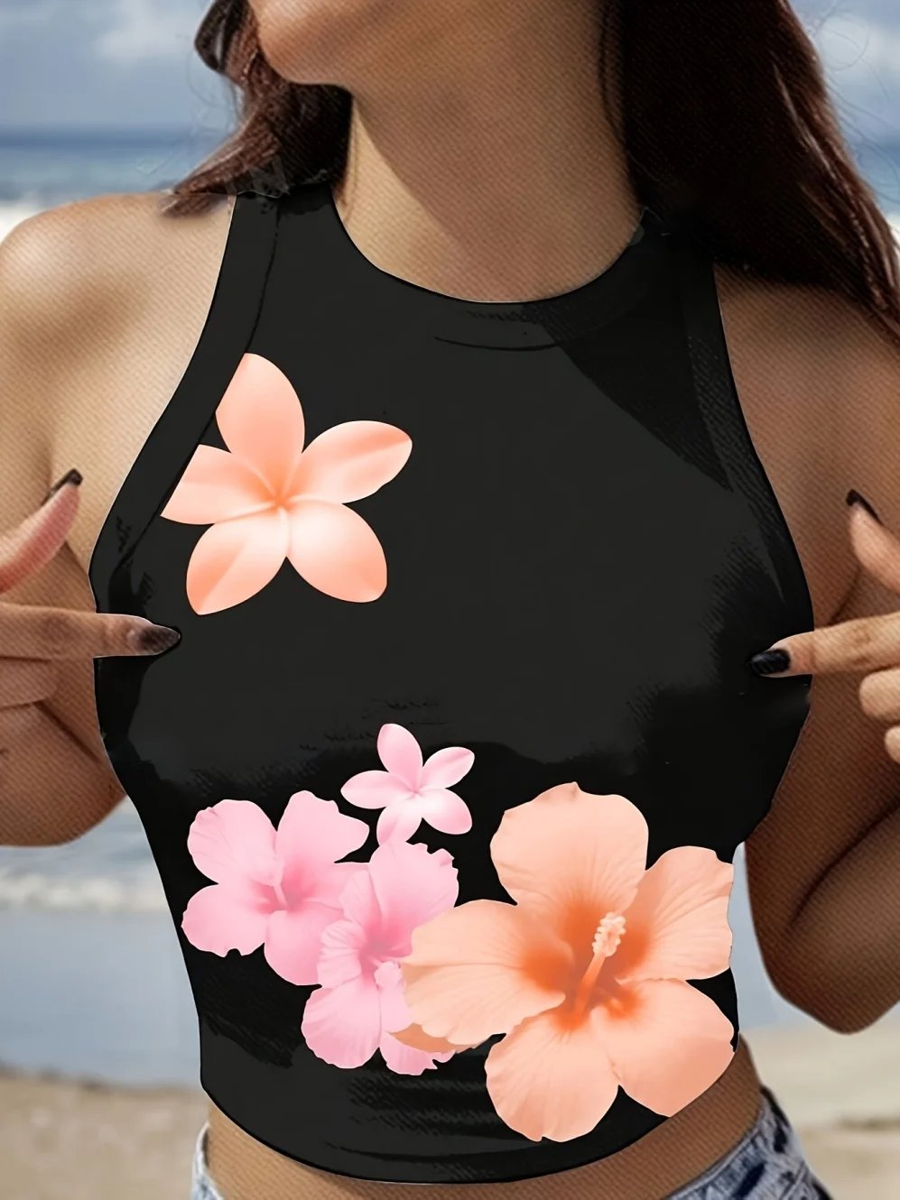 2026 Elegant Floral Print Women's Tanks Street Fashion Round Neck Tanks Top Sexy Hot Girl Sleeveless Short Style Woman Clothing