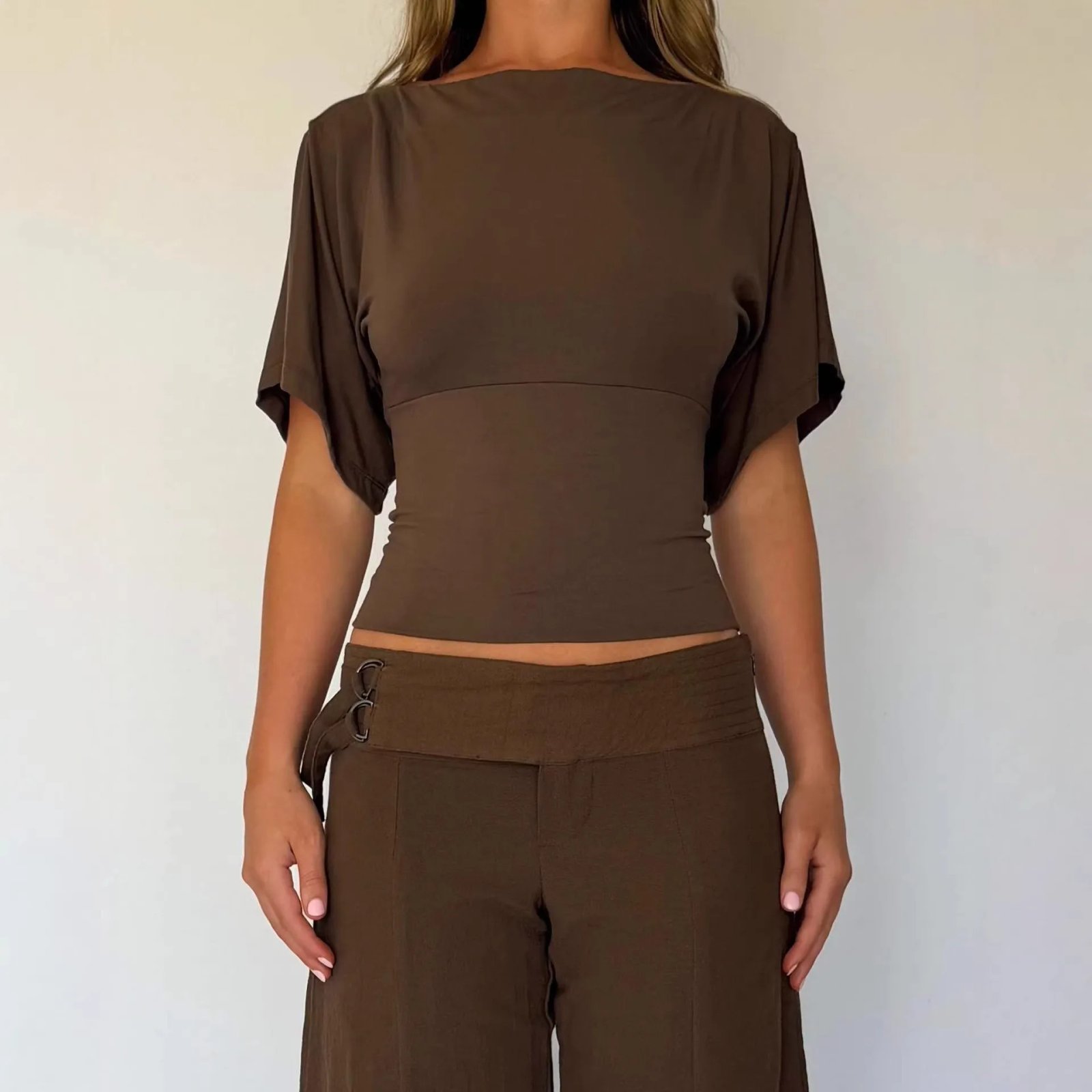 Women's Off Shoulder Tops Summer New Fashion Slim Solid Short Sleeve Cropped Femme Party Sexy Street Casual Basics Pullover Tees