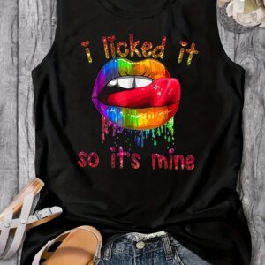 Women's Summer Colorful Lips Letter Print Loose Large Breathable and Comfortable Sleeveless Tank Top T-shirt