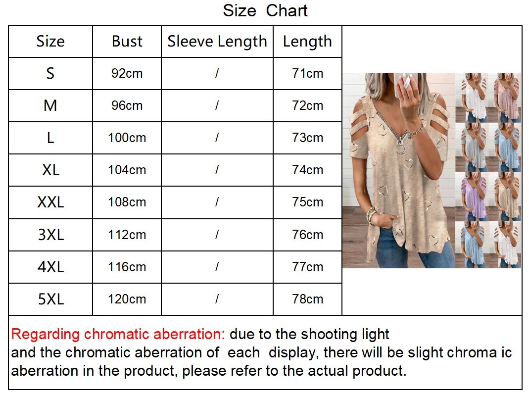 2024 Summer Women's V-Neck Zipper Printed Short Sleeve Tops Loose T-Shirts