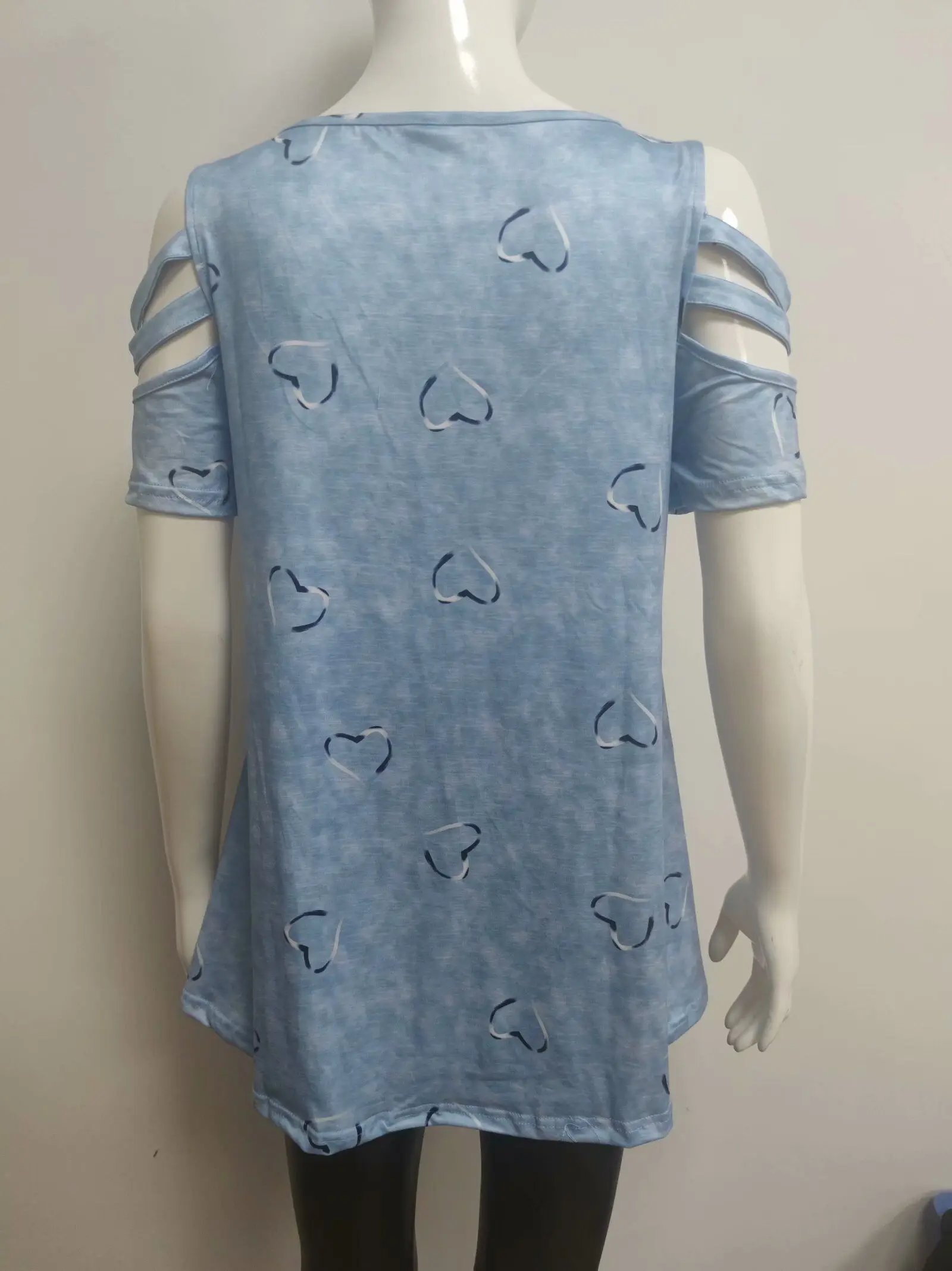 2024 Summer Women's V-Neck Zipper Printed Short Sleeve Tops Loose T-Shirts