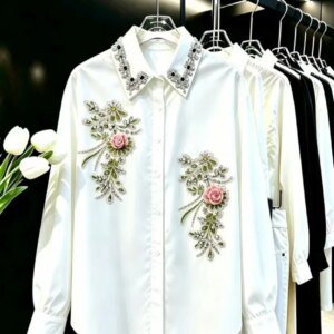 Luxury Design Handmade Bling Diamonds Embroidery Women's Blouse 
