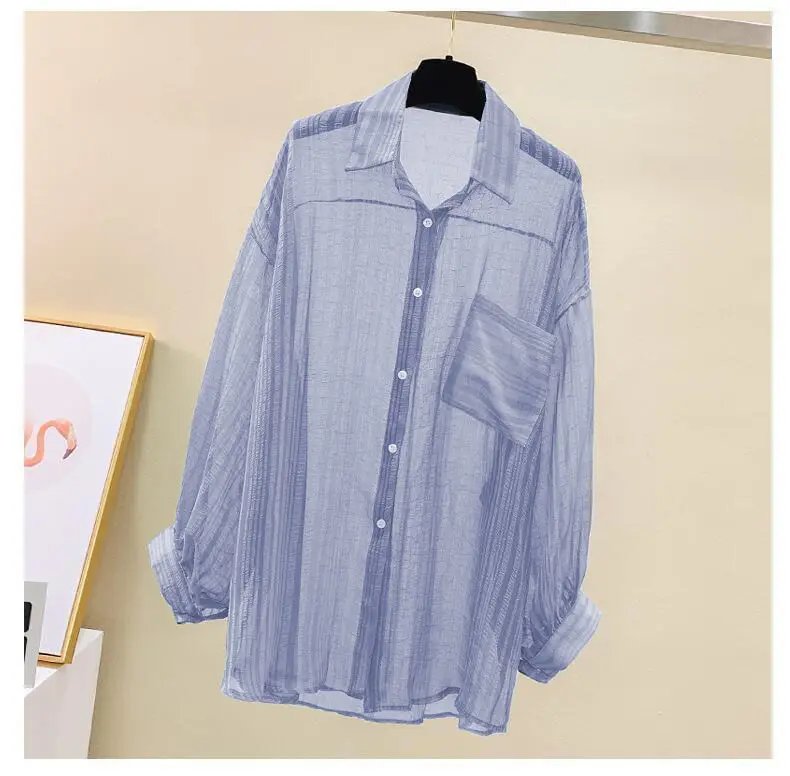 Summer Sunscreen Shirt Elegant Perspective Thin Chiffon Blouse Korean Harajuku See Through Loose Top Casual Women's Cardigan
