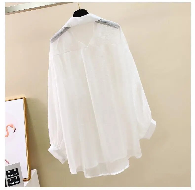 Summer Sunscreen Shirt Elegant Perspective Thin Chiffon Blouse Korean Harajuku See Through Loose Top Casual Women's Cardigan