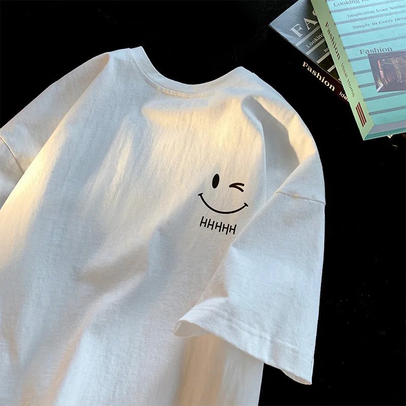 Men Women's Smiling Face Funny Fashion Couple Short Sleeved T-shirt American Basic Simple Oversized Loose Boys' Pullover Top Men Women's Smiling Face Funny Fashion Couple Short Sleeved T-shirt American Basic Simple Oversized Loose Boys' Pullover Top
