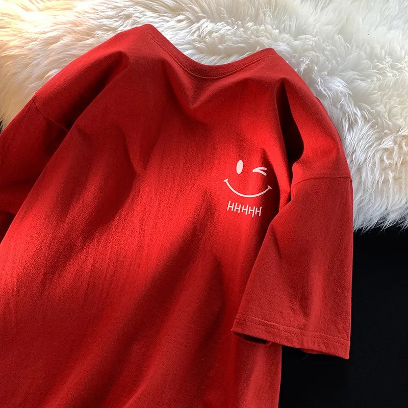 Men Women's Smiling Face Funny Fashion Couple Short Sleeved T-shirt American Basic Simple Oversized Loose Boys' Pullover Top Men Women's Smiling Face Funny Fashion Couple Short Sleeved T-shirt American Basic Simple Oversized Loose Boys' Pullover Top