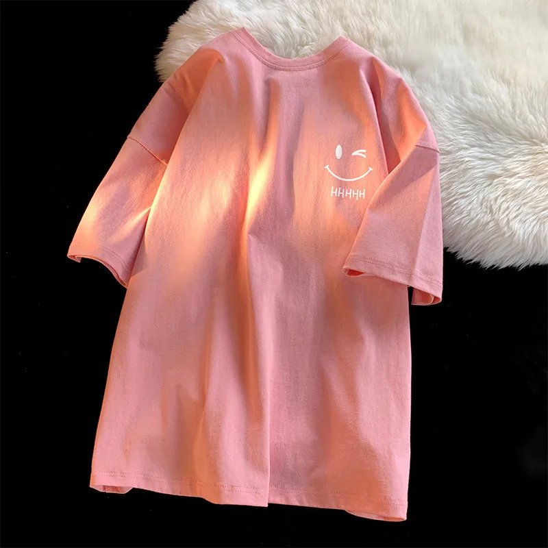 Men Women's Smiling Face Funny Fashion Couple Short Sleeved T-shirt American Basic Simple Oversized Loose Boys' Pullover Top Men Women's Smiling Face Funny Fashion Couple Short Sleeved T-shirt American Basic Simple Oversized Loose Boys' Pullover Top