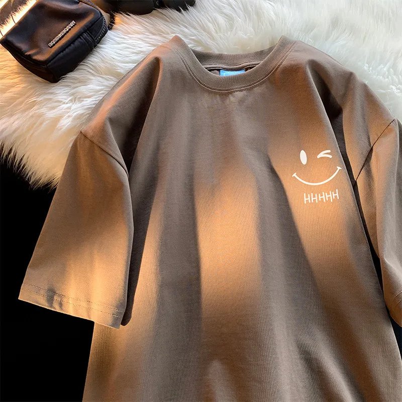 Men Women's Smiling Face Funny Fashion Couple Short Sleeved T-shirt American Basic Simple Oversized Loose Boys' Pullover Top Men Women's Smiling Face Funny Fashion Couple Short Sleeved T-shirt American Basic Simple Oversized Loose Boys' Pullover Top