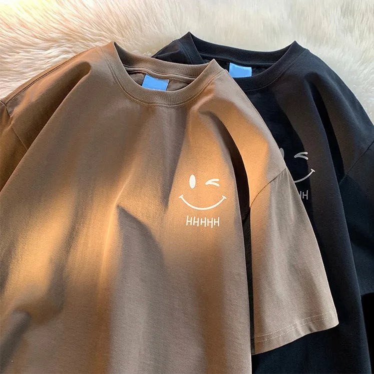 Men Women's Smiling Face Funny Fashion Couple Short Sleeved T-shirt American Basic Simple Oversized Loose Boys' Pullover Top Men Women's Smiling Face Funny Fashion Couple Short Sleeved T-shirt American Basic Simple Oversized Loose Boys' Pullover Top