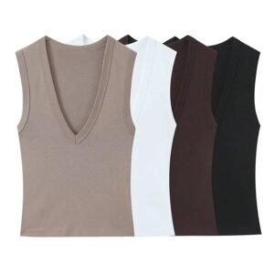 Women's Solid Color Sleeveless V-Neck Top
