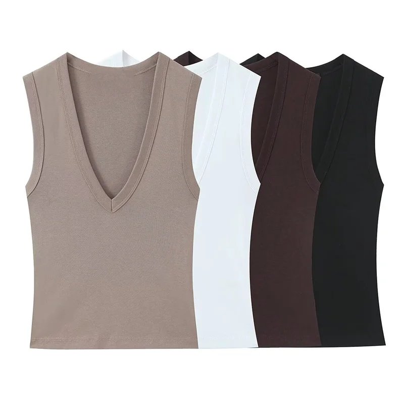 Women's Top 2026 Spring New Style Solid Color Sleeveless Sexy V-Neck Simple Slim Fit Top Casual Fashion Versatile
