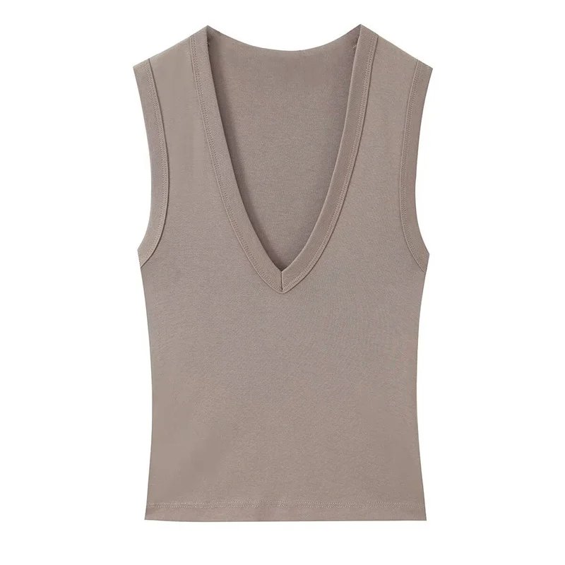 Women's Top 2026 Spring New Style Solid Color Sleeveless Sexy V-Neck Simple Slim Fit Top Casual Fashion Versatile
