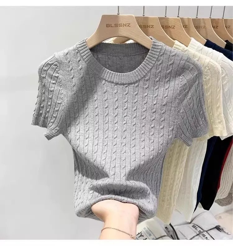 Zjaiss 2026 Summer Apricot O-Neck Women's Short Sleeve Knit Top Twist Slim Fit Short T-Shirt Trendy Solid Color Versatile Tee Zjaiss 2026 Summer Apricot O-Neck Women's Short Sleeve Knit Top Twist Slim Fit Short T-Shirt Trendy Solid Color Versatile Tee