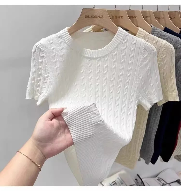 Zjaiss 2026 Summer Apricot O-Neck Women's Short Sleeve Knit Top Twist Slim Fit Short T-Shirt Trendy Solid Color Versatile Tee Zjaiss 2026 Summer Apricot O-Neck Women's Short Sleeve Knit Top Twist Slim Fit Short T-Shirt Trendy Solid Color Versatile Tee