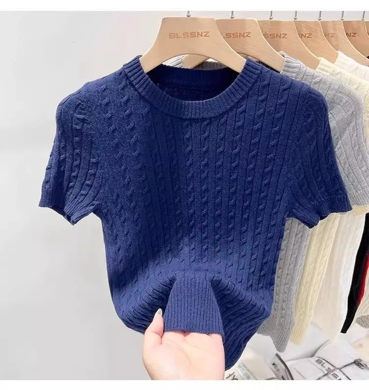 Zjaiss 2026 Summer Apricot O-Neck Women's Short Sleeve Knit Top Twist Slim Fit Short T-Shirt Trendy Solid Color Versatile Tee Zjaiss 2026 Summer Apricot O-Neck Women's Short Sleeve Knit Top Twist Slim Fit Short T-Shirt Trendy Solid Color Versatile Tee