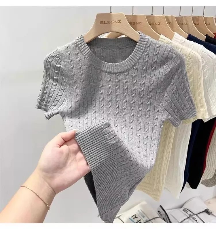 Zjaiss 2026 Summer Apricot O-Neck Women's Short Sleeve Knit Top Twist Slim Fit Short T-Shirt Trendy Solid Color Versatile Tee Zjaiss 2026 Summer Apricot O-Neck Women's Short Sleeve Knit Top Twist Slim Fit Short T-Shirt Trendy Solid Color Versatile Tee
