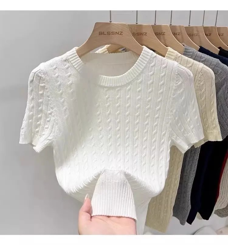 Zjaiss 2026 Summer Apricot O-Neck Women's Short Sleeve Knit Top Twist Slim Fit Short T-Shirt Trendy Solid Color Versatile Tee Zjaiss 2026 Summer Apricot O-Neck Women's Short Sleeve Knit Top Twist Slim Fit Short T-Shirt Trendy Solid Color Versatile Tee