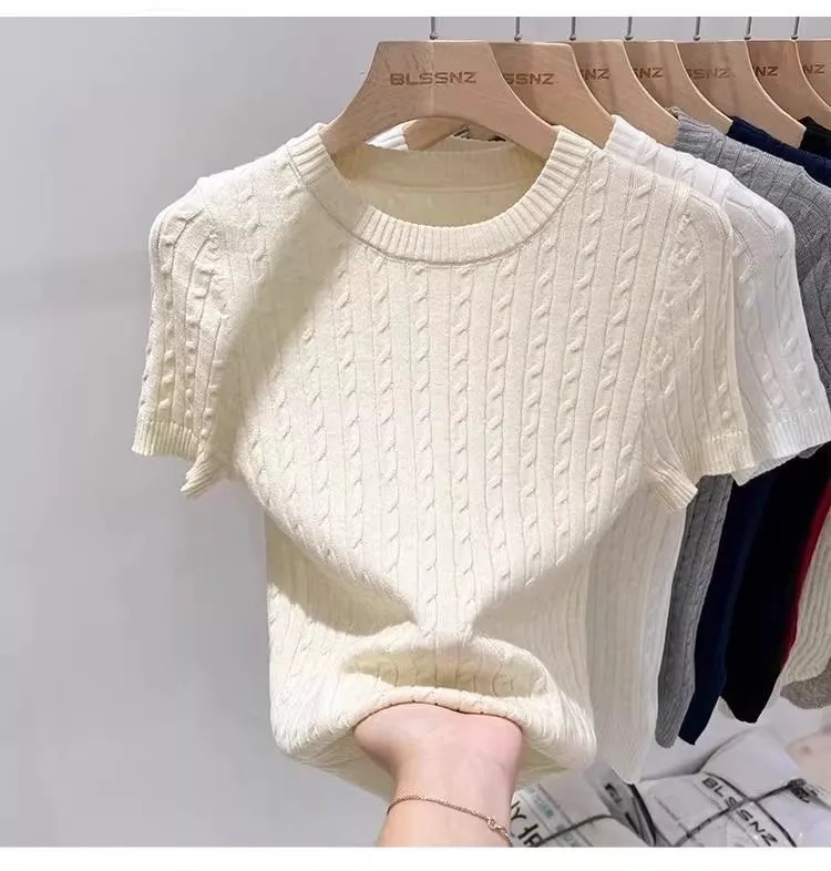 Zjaiss 2026 Summer Apricot O-Neck Women's Short Sleeve Knit Top Twist Slim Fit Short T-Shirt Trendy Solid Color Versatile Tee Zjaiss 2026 Summer Apricot O-Neck Women's Short Sleeve Knit Top Twist Slim Fit Short T-Shirt Trendy Solid Color Versatile Tee