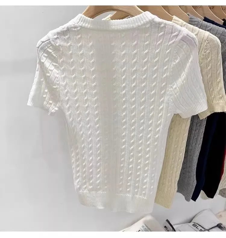 Zjaiss 2026 Summer Apricot O-Neck Women's Short Sleeve Knit Top Twist Slim Fit Short T-Shirt Trendy Solid Color Versatile Tee Zjaiss 2026 Summer Apricot O-Neck Women's Short Sleeve Knit Top Twist Slim Fit Short T-Shirt Trendy Solid Color Versatile Tee
