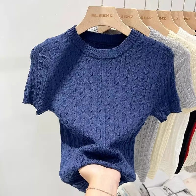 Zjaiss 2026 Summer Apricot O-Neck Women's Short Sleeve Knit Top Twist Slim Fit Short T-Shirt Trendy Solid Color Versatile Tee Zjaiss 2026 Summer Apricot O-Neck Women's Short Sleeve Knit Top Twist Slim Fit Short T-Shirt Trendy Solid Color Versatile Tee