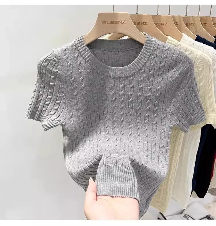 Zjaiss 2026 Summer Apricot O-Neck Women's Short Sleeve Knit Top Twist Slim Fit Short T-Shirt Trendy Solid Color Versatile Tee Zjaiss 2026 Summer Apricot O-Neck Women's Short Sleeve Knit Top Twist Slim Fit Short T-Shirt Trendy Solid Color Versatile Tee