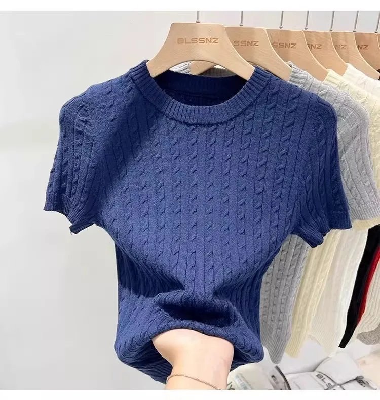 Zjaiss 2026 Summer Apricot O-Neck Women's Short Sleeve Knit Top Twist Slim Fit Short T-Shirt Trendy Solid Color Versatile Tee Zjaiss 2026 Summer Apricot O-Neck Women's Short Sleeve Knit Top Twist Slim Fit Short T-Shirt Trendy Solid Color Versatile Tee