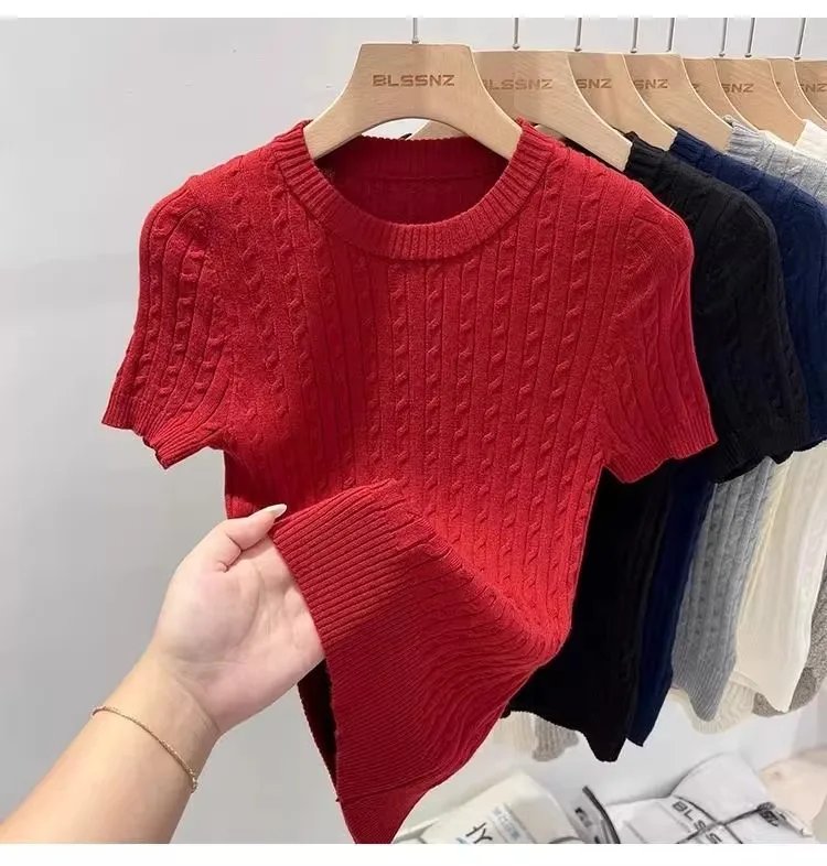 Zjaiss 2026 Summer Apricot O-Neck Women's Short Sleeve Knit Top Twist Slim Fit Short T-Shirt Trendy Solid Color Versatile Tee Zjaiss 2026 Summer Apricot O-Neck Women's Short Sleeve Knit Top Twist Slim Fit Short T-Shirt Trendy Solid Color Versatile Tee