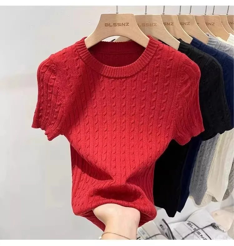 Zjaiss 2026 Summer Apricot O-Neck Women's Short Sleeve Knit Top Twist Slim Fit Short T-Shirt Trendy Solid Color Versatile Tee Zjaiss 2026 Summer Apricot O-Neck Women's Short Sleeve Knit Top Twist Slim Fit Short T-Shirt Trendy Solid Color Versatile Tee