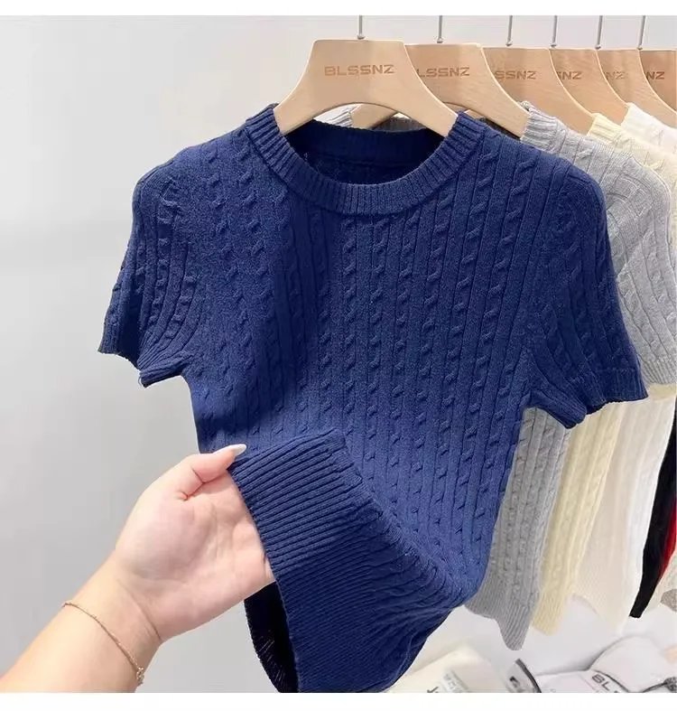 Zjaiss 2026 Summer Apricot O-Neck Women's Short Sleeve Knit Top Twist Slim Fit Short T-Shirt Trendy Solid Color Versatile Tee Zjaiss 2026 Summer Apricot O-Neck Women's Short Sleeve Knit Top Twist Slim Fit Short T-Shirt Trendy Solid Color Versatile Tee