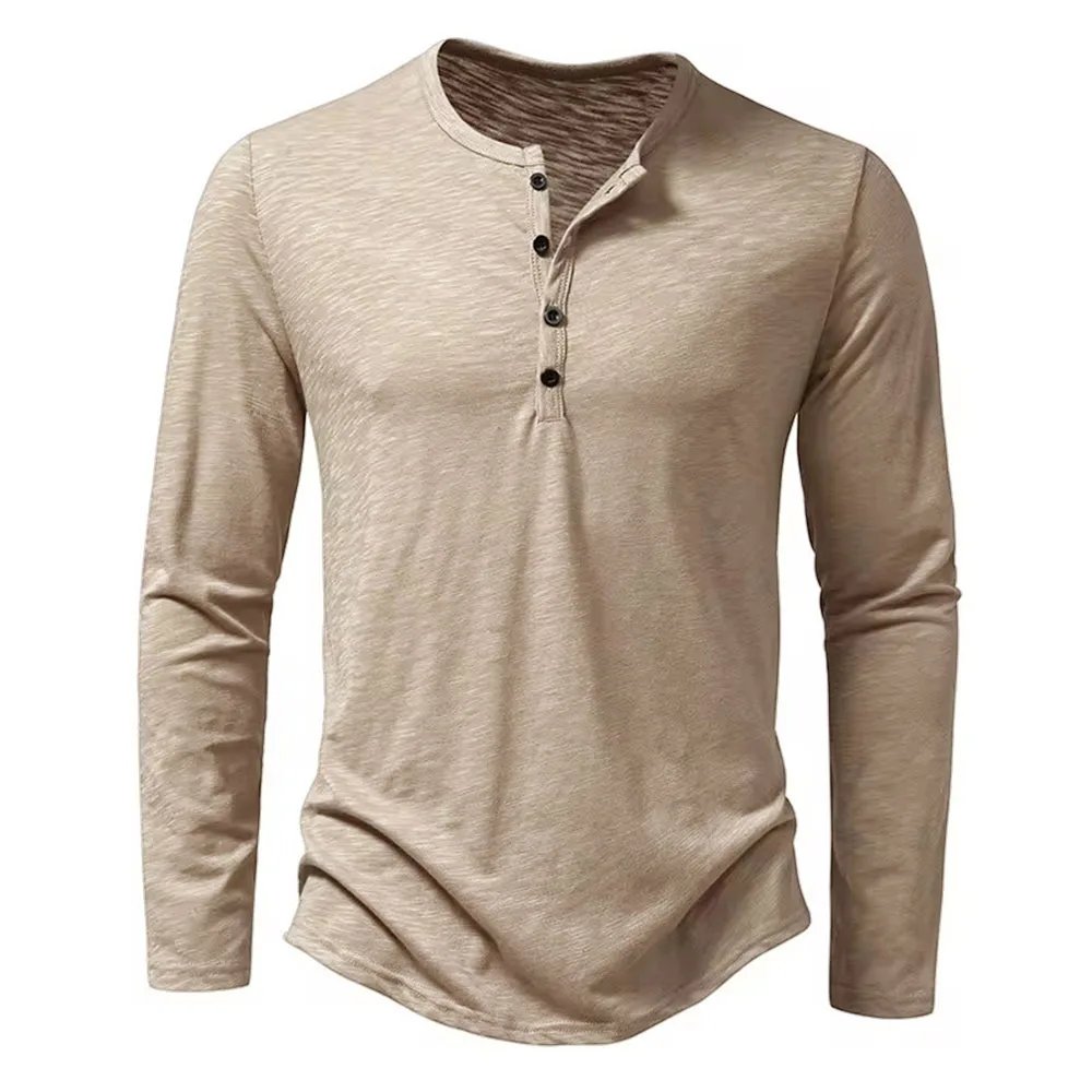 Autumn New Men's Cotton Button Long Sleeve Henley Neck T-Shirt Casual Solid Color Breathable Versatile Fashion Slim T-Shirts Autumn New Men's Cotton Button Long Sleeve Henley Neck T-Shirt Casual Solid Color Breathable Versatile Fashion Slim T-Shirts