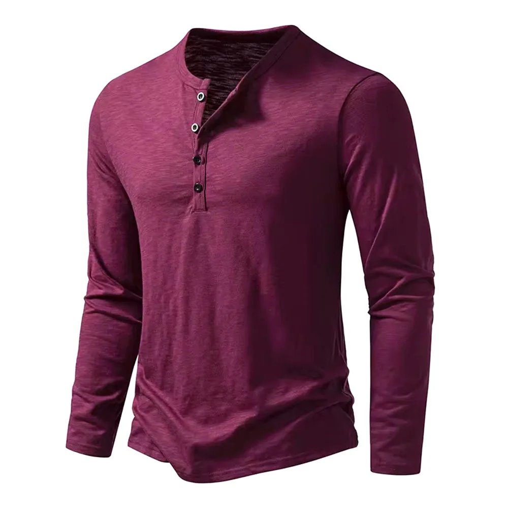 Autumn New Men's Cotton Button Long Sleeve Henley Neck T-Shirt Casual Solid Color Breathable Versatile Fashion Slim T-Shirts Autumn New Men's Cotton Button Long Sleeve Henley Neck T-Shirt Casual Solid Color Breathable Versatile Fashion Slim T-Shirts