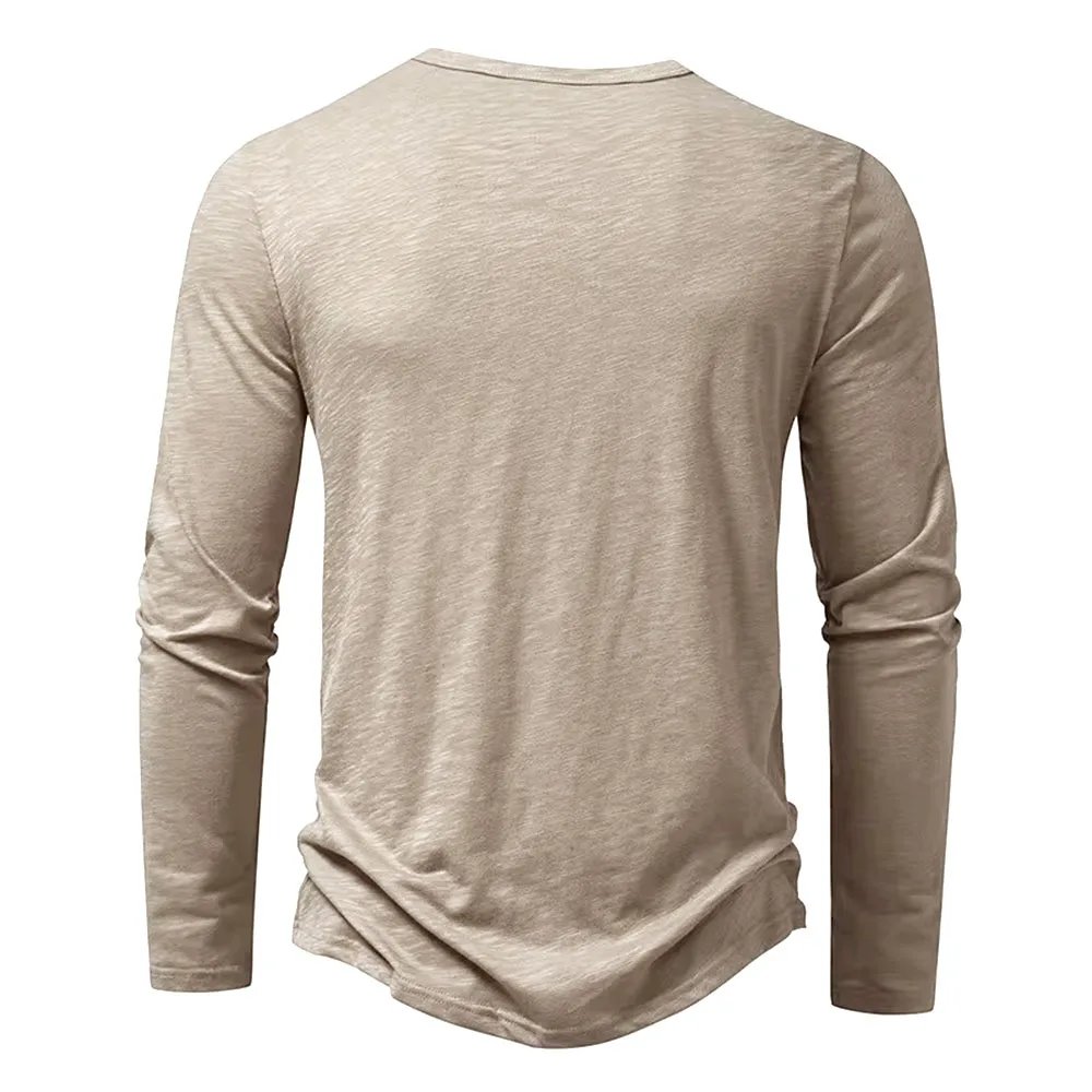Autumn New Men's Cotton Button Long Sleeve Henley Neck T-Shirt Casual Solid Color Breathable Versatile Fashion Slim T-Shirts Autumn New Men's Cotton Button Long Sleeve Henley Neck T-Shirt Casual Solid Color Breathable Versatile Fashion Slim T-Shirts