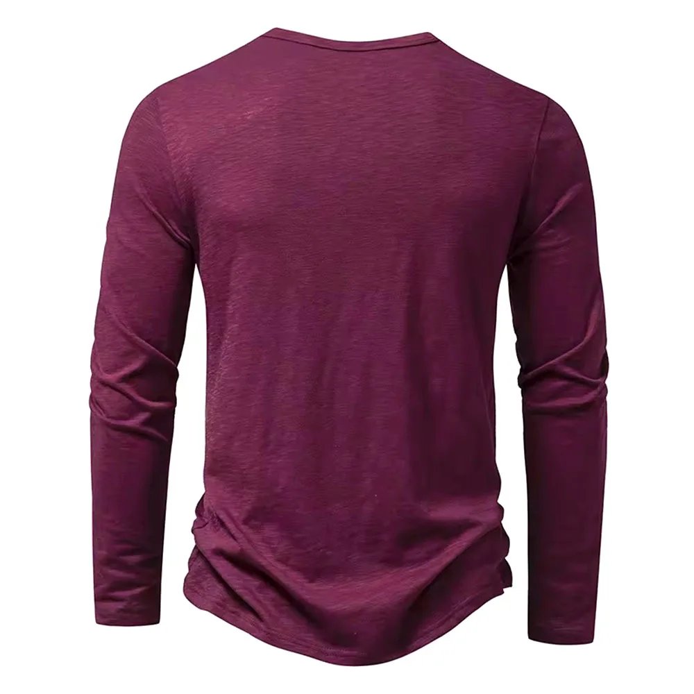 Autumn New Men's Cotton Button Long Sleeve Henley Neck T-Shirt Casual Solid Color Breathable Versatile Fashion Slim T-Shirts Autumn New Men's Cotton Button Long Sleeve Henley Neck T-Shirt Casual Solid Color Breathable Versatile Fashion Slim T-Shirts