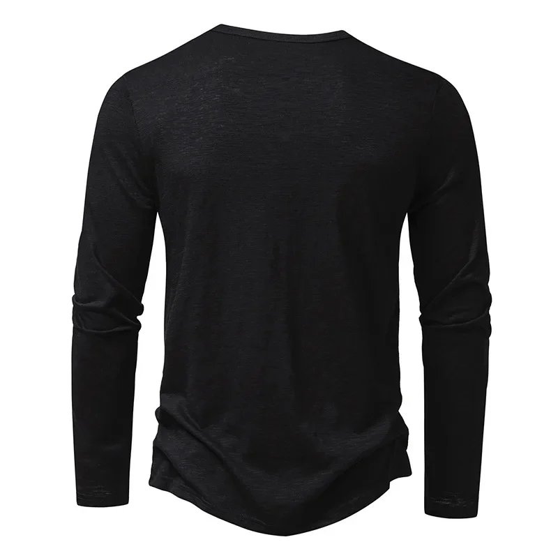 Autumn New Men's Cotton Button Long Sleeve Henley Neck T-Shirt Casual Solid Color Breathable Versatile Fashion Slim T-Shirts Autumn New Men's Cotton Button Long Sleeve Henley Neck T-Shirt Casual Solid Color Breathable Versatile Fashion Slim T-Shirts