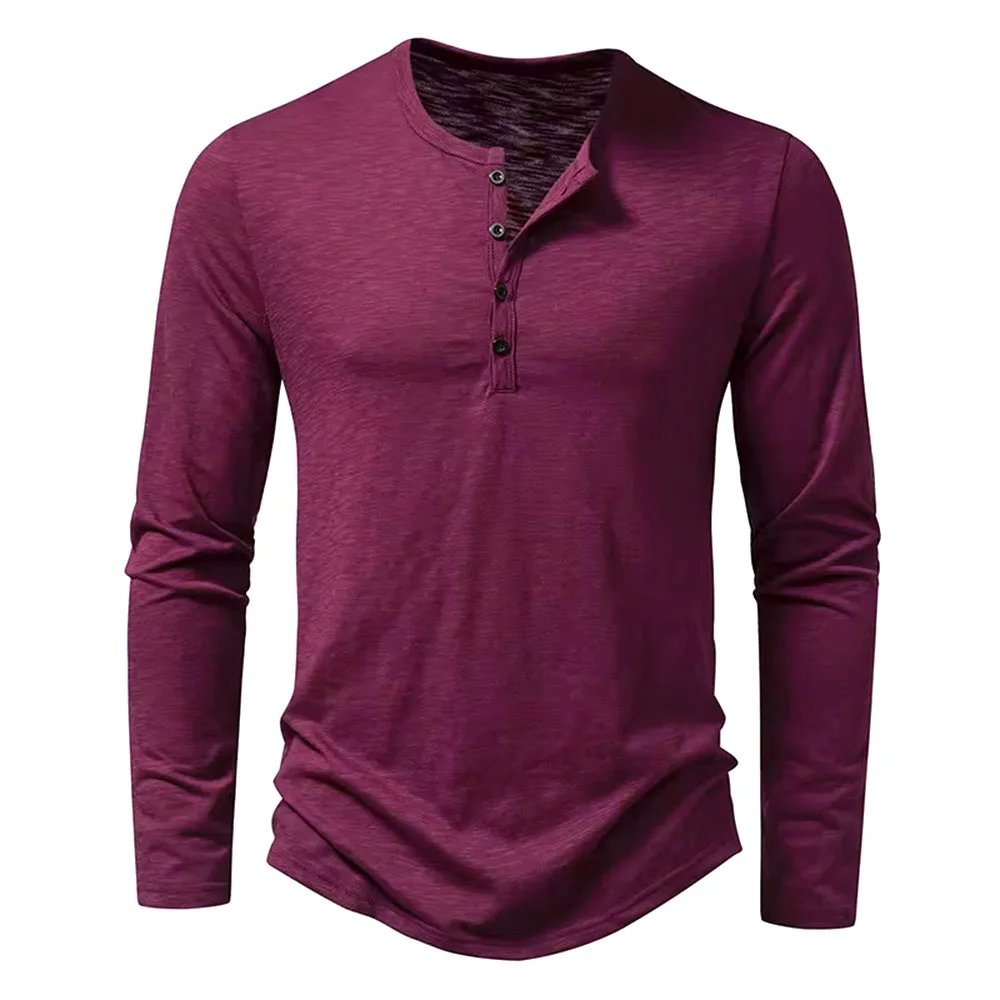 Autumn New Men's Cotton Button Long Sleeve Henley Neck T-Shirt Casual Solid Color Breathable Versatile Fashion Slim T-Shirts Autumn New Men's Cotton Button Long Sleeve Henley Neck T-Shirt Casual Solid Color Breathable Versatile Fashion Slim T-Shirts
