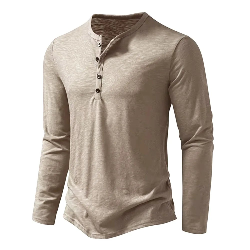 Autumn New Men's Cotton Button Long Sleeve Henley Neck T-Shirt Casual Solid Color Breathable Versatile Fashion Slim T-Shirts Autumn New Men's Cotton Button Long Sleeve Henley Neck T-Shirt Casual Solid Color Breathable Versatile Fashion Slim T-Shirts