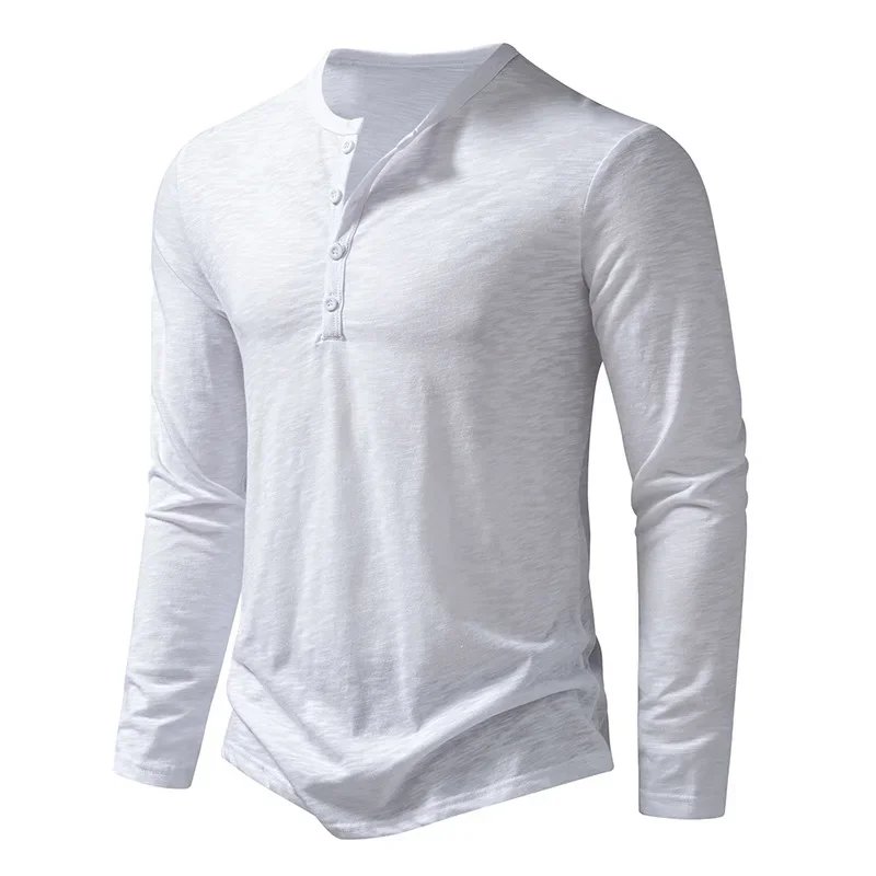 Autumn New Men's Cotton Button Long Sleeve Henley Neck T-Shirt Casual Solid Color Breathable Versatile Fashion Slim T-Shirts