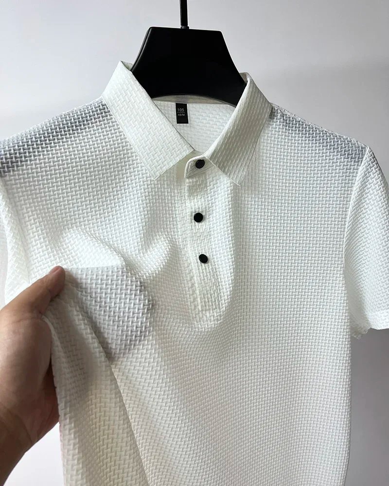 Brand Clothes Summer New Men's Short Sleeve T-shirt Ice Silk Cool and Breathable POLO Shirt Business Casual Sweat-absorbing Top Brand Clothes Summer New Men's Short Sleeve T-shirt Ice Silk Cool and Breathable POLO Shirt Business Casual Sweat-absorbing Top