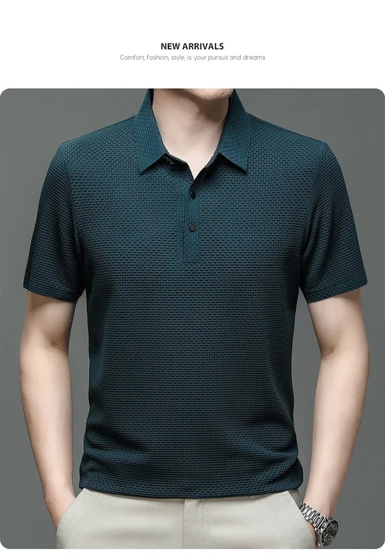 Brand Clothes Summer New Men's Short Sleeve T-shirt Ice Silk Cool and Breathable POLO Shirt Business Casual Sweat-absorbing Top Brand Clothes Summer New Men's Short Sleeve T-shirt Ice Silk Cool and Breathable POLO Shirt Business Casual Sweat-absorbing Top