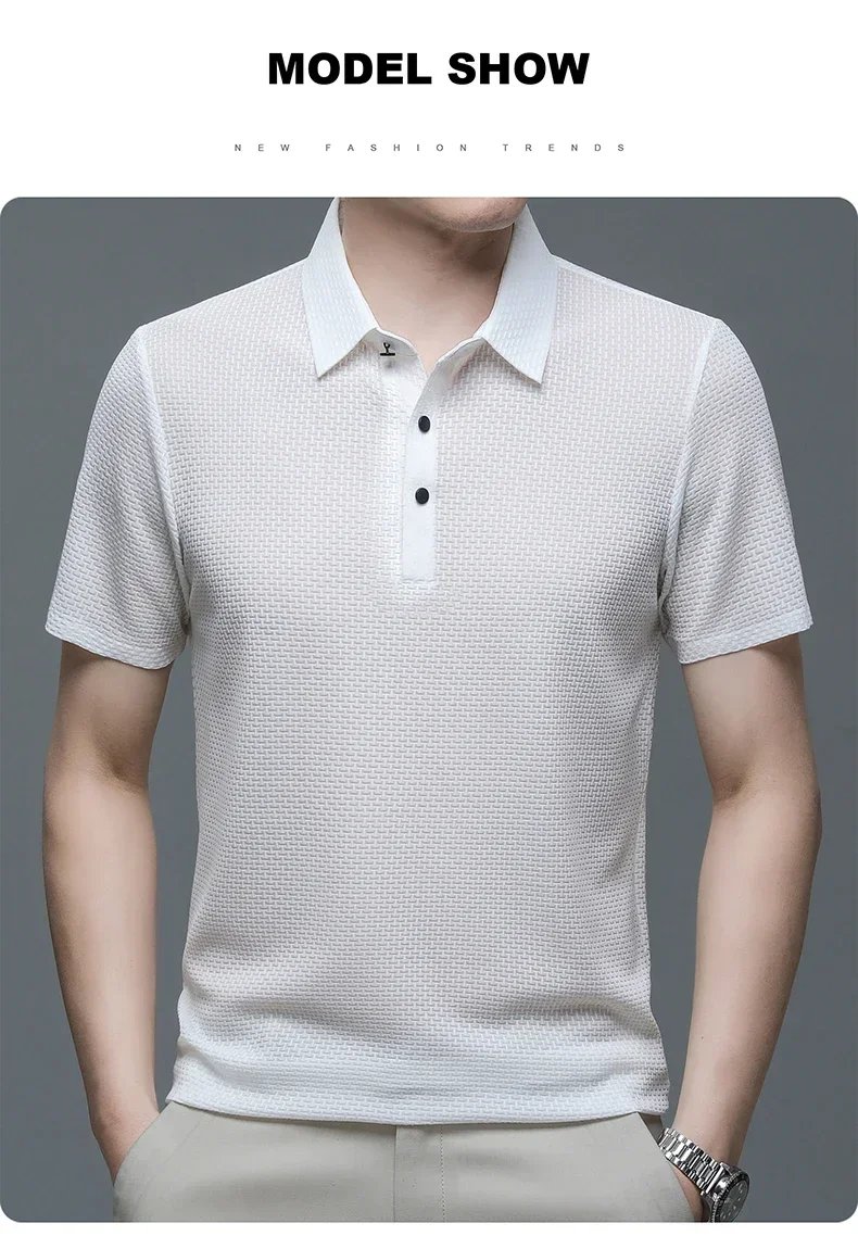 Brand Clothes Summer New Men's Short Sleeve T-shirt Ice Silk Cool and Breathable POLO Shirt Business Casual Sweat-absorbing Top Brand Clothes Summer New Men's Short Sleeve T-shirt Ice Silk Cool and Breathable POLO Shirt Business Casual Sweat-absorbing Top
