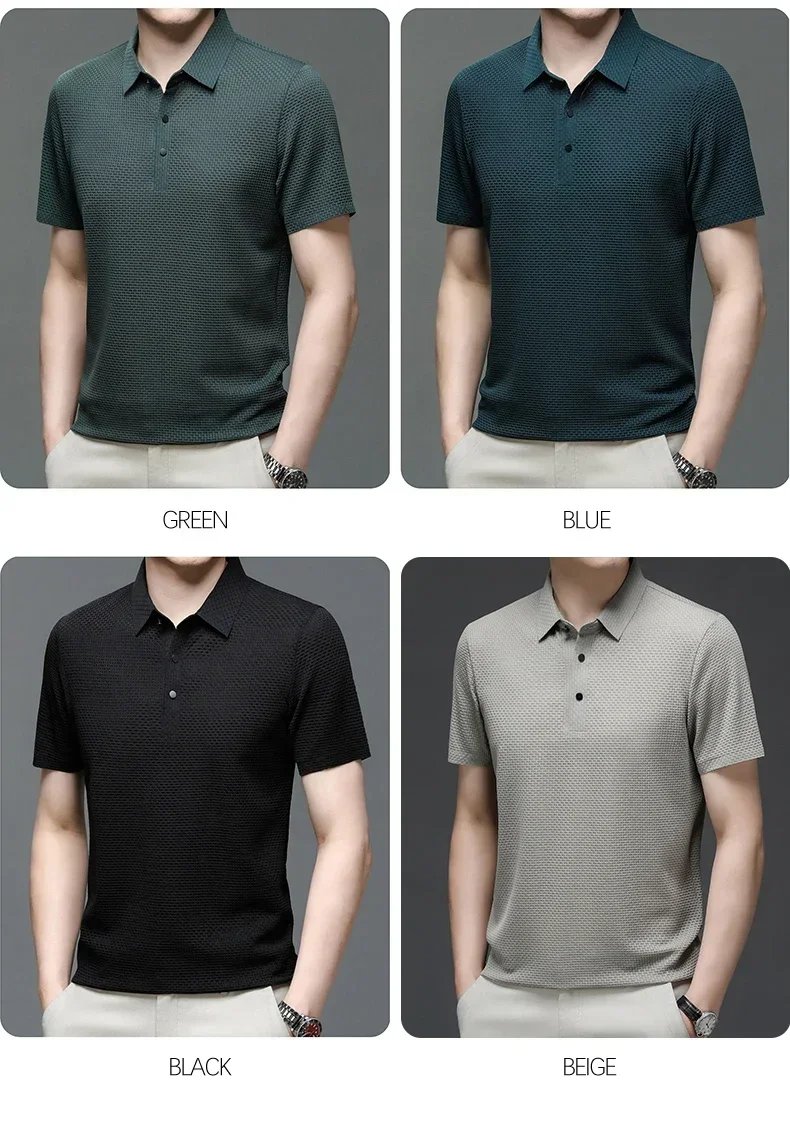 Brand Clothes Summer New Men's Short Sleeve T-shirt Ice Silk Cool and Breathable POLO Shirt Business Casual Sweat-absorbing Top Brand Clothes Summer New Men's Short Sleeve T-shirt Ice Silk Cool and Breathable POLO Shirt Business Casual Sweat-absorbing Top
